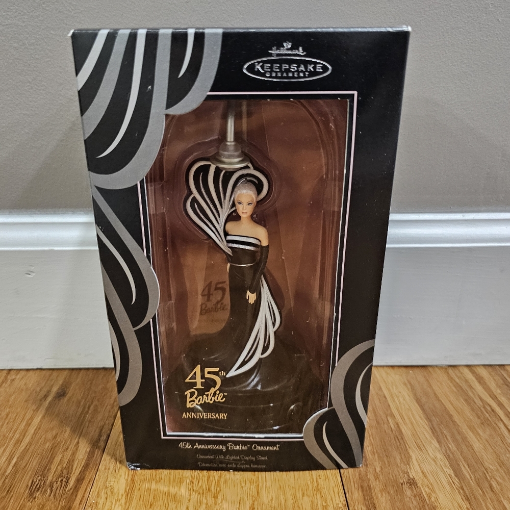 2004 Hallmark Keepsake 45th Anniversary Barbie Christmas Ornament Lighted Stand